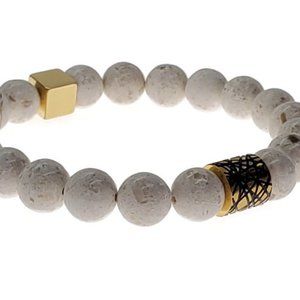 Men Fossil Jasper Bracelet 10mm gold spacers
